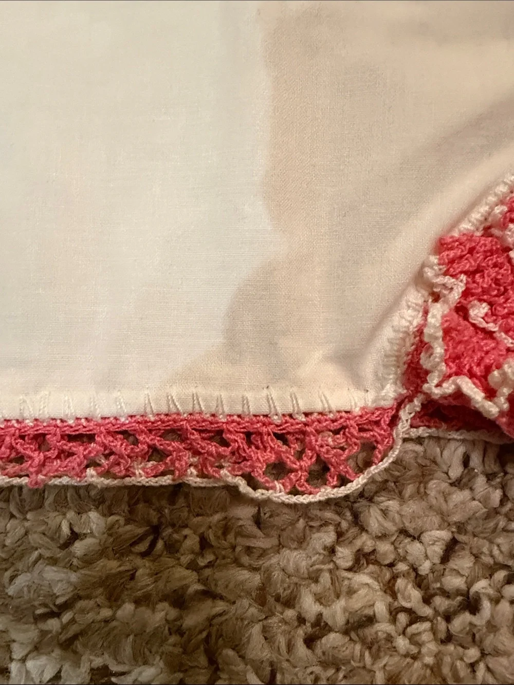 Embroidered White Cotton Bedding Throw with Pink Lady Motif
